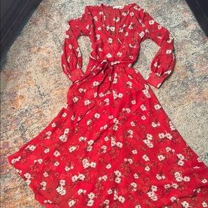 Floral Red Wrap Maxi Dress M